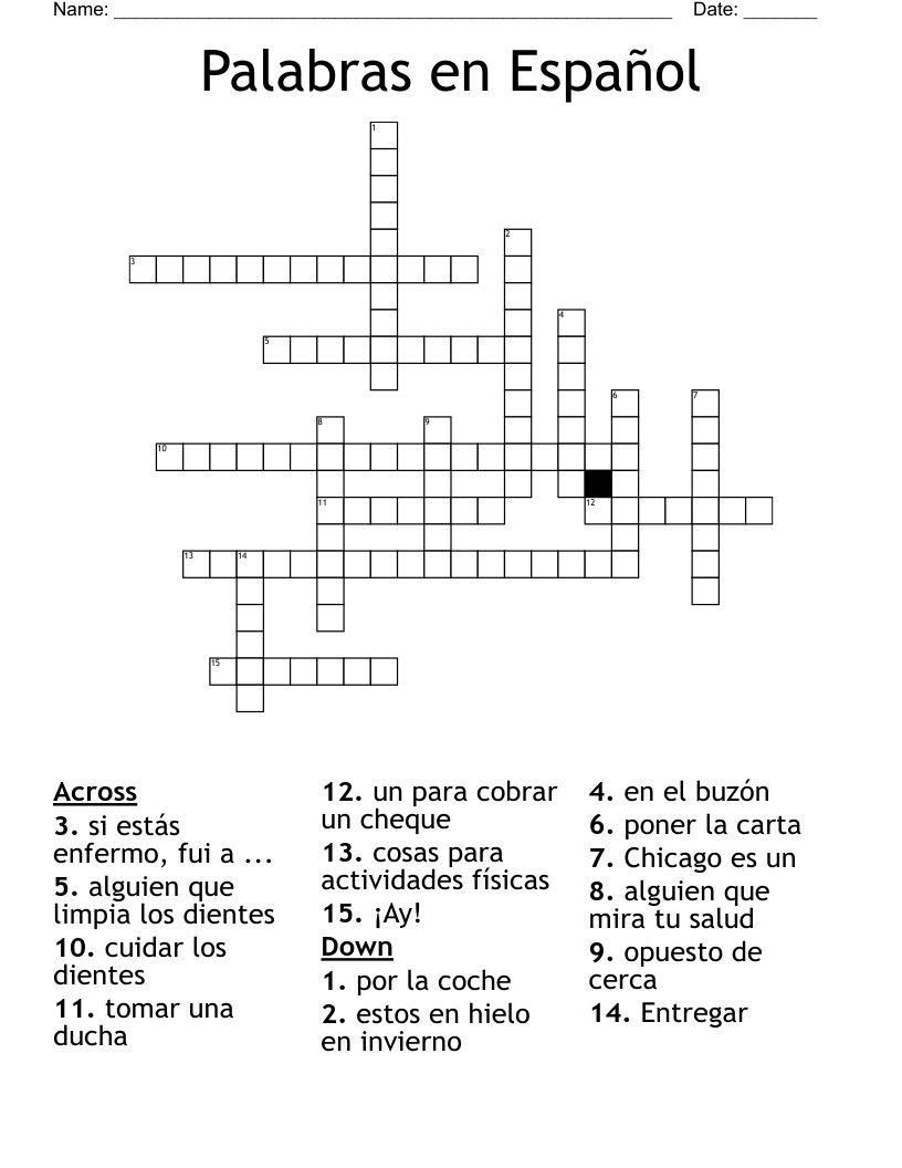 Palabras en Español Crossword