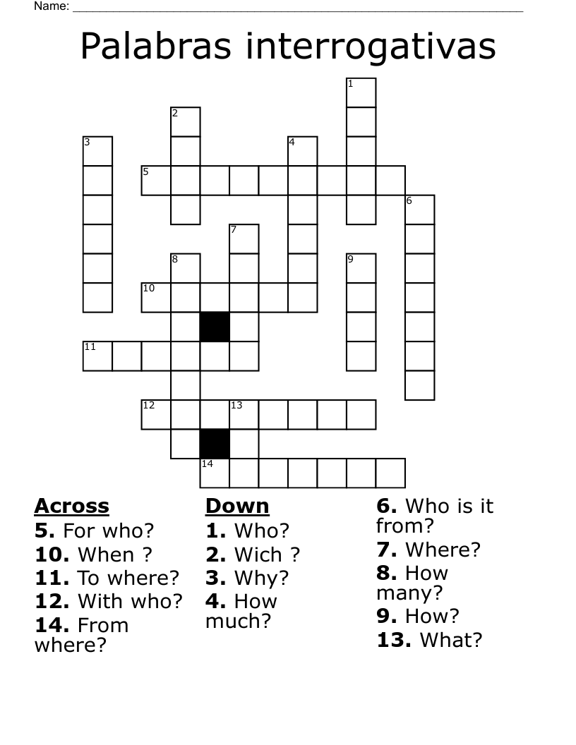 Palabras interrogativas  Crossword