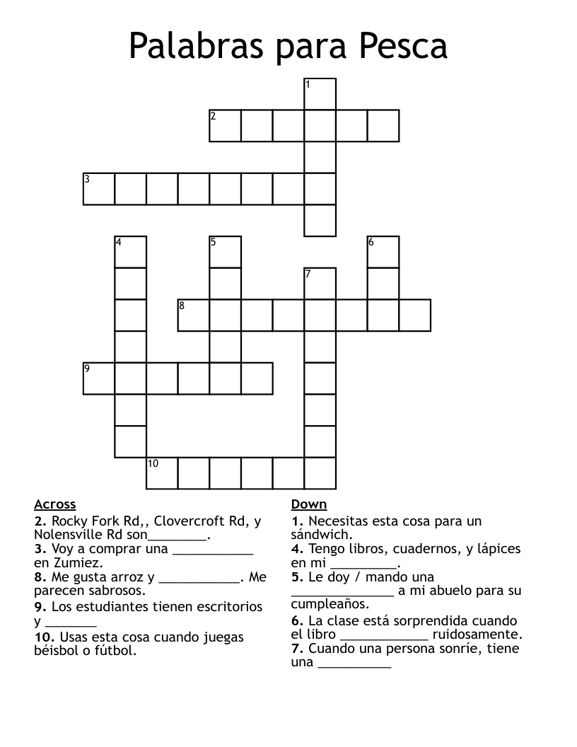 Palabras para Pesca Crossword