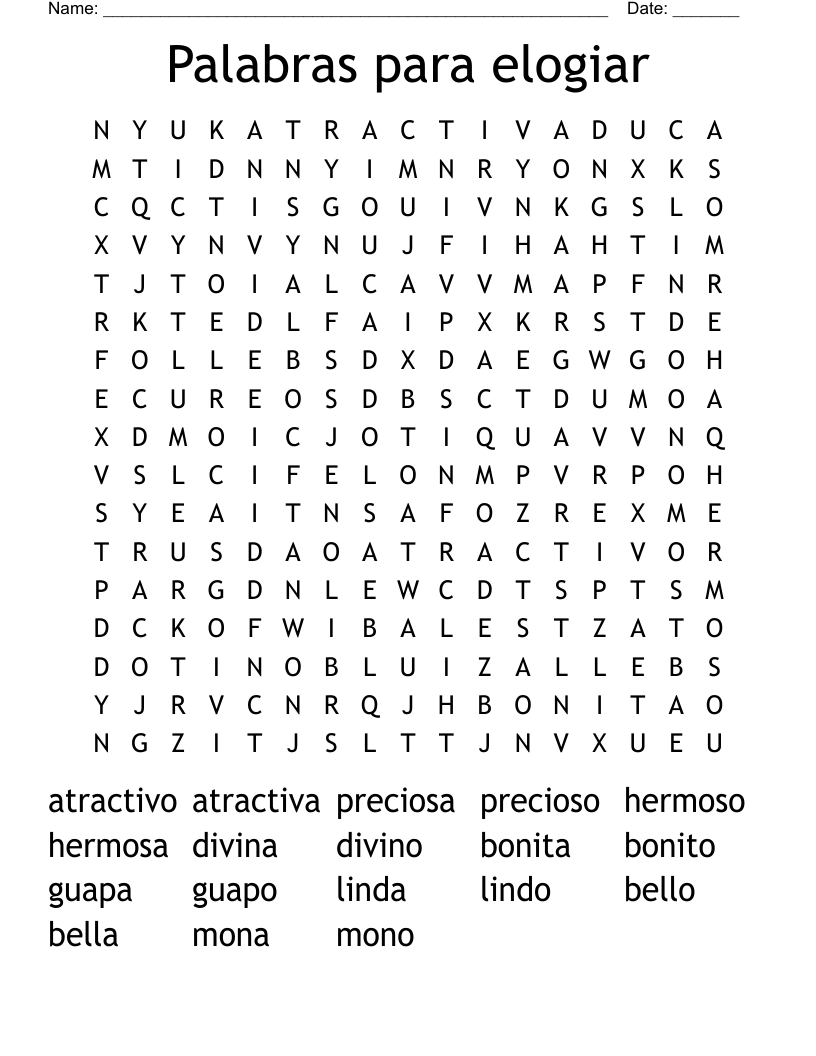 Palabras para elogiar Word Search