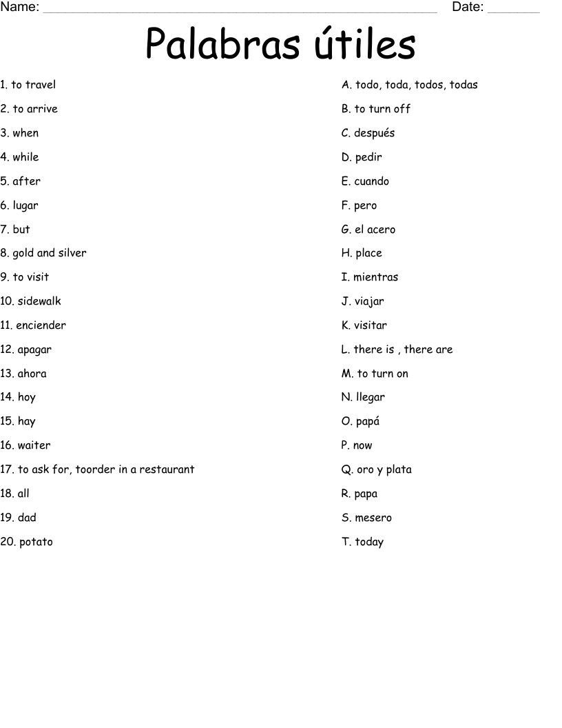 Palabras útiles Worksheet