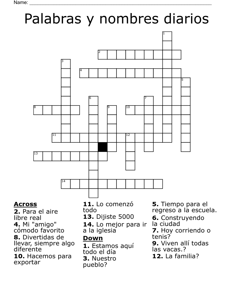 Palabras y nombres diarios Crossword