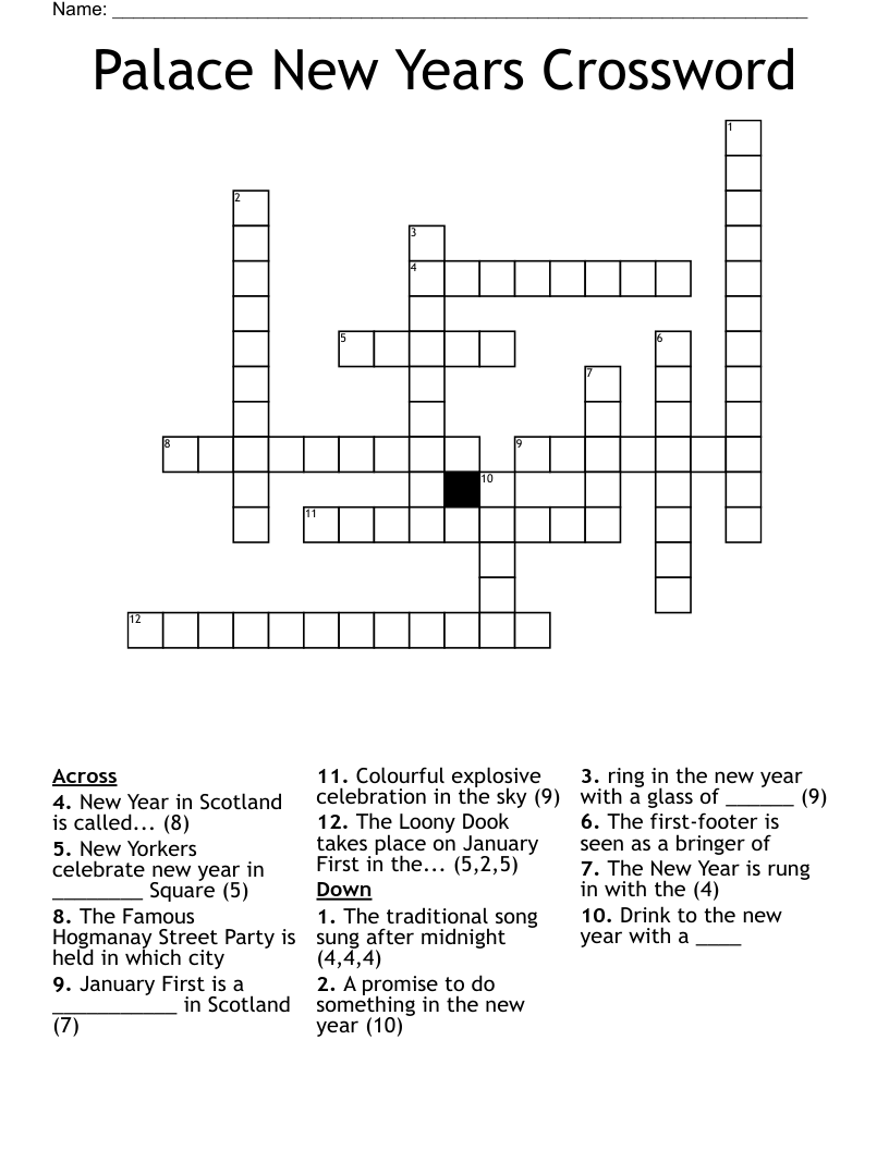 Palace New Years Crossword