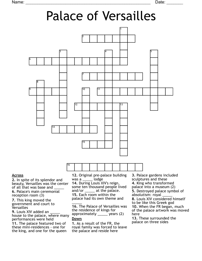 Palace of Versailles  Crossword