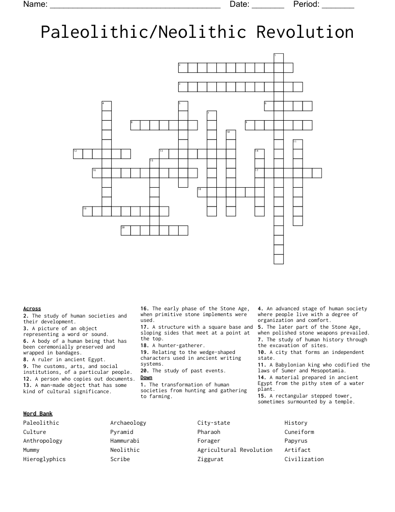 Paleolithic/Neolithic Revolution Crossword