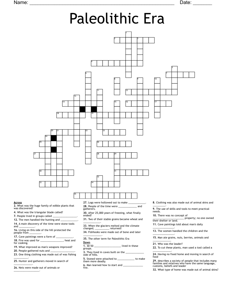 Paleolithic Era Crossword