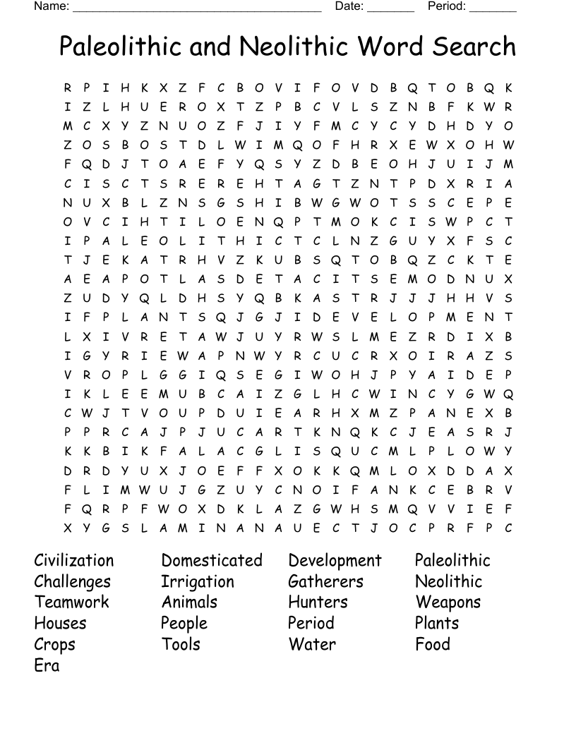 Paleolithic and Neolithic Word Search