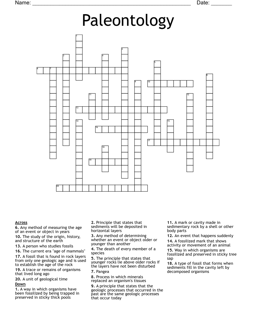Paleontology Crossword