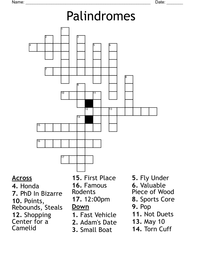 Palindromes Crossword