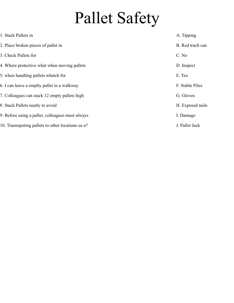 Pallet Safety  Worksheet