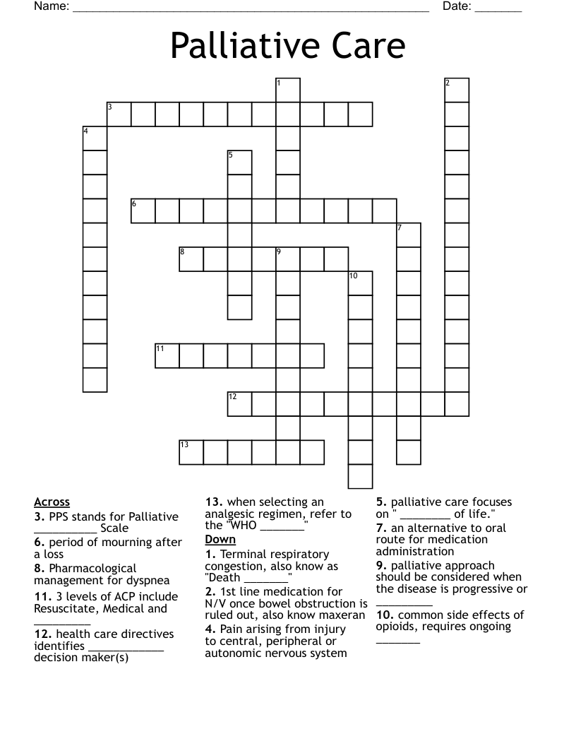 Palliative Care Crossword
