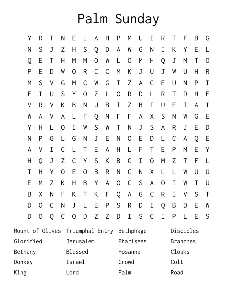 Palm Sunday Word Search
