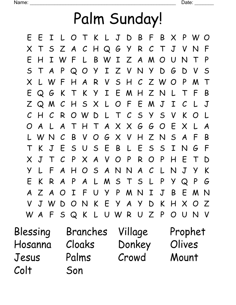 Palm Sunday! Word Search