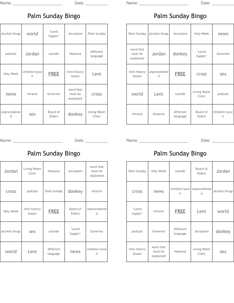 Palm Sunday Bingo