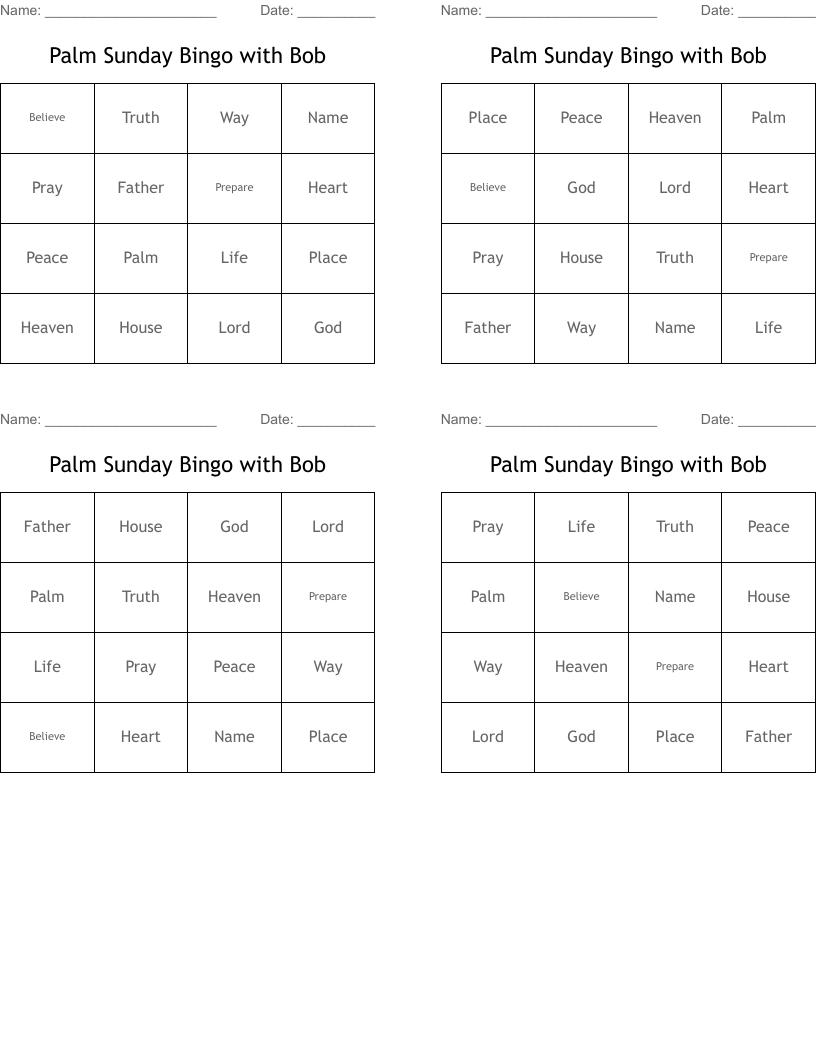 Palm Sunday Bingo with Bob