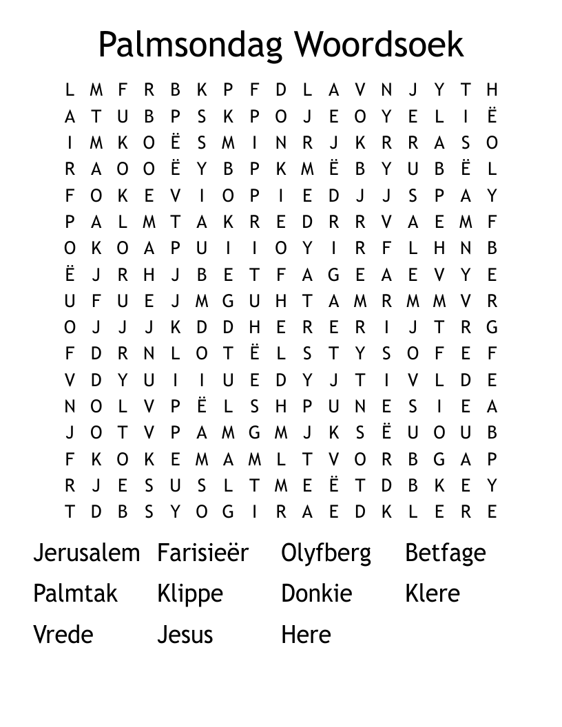 Palmsondag Woordsoek Word Search