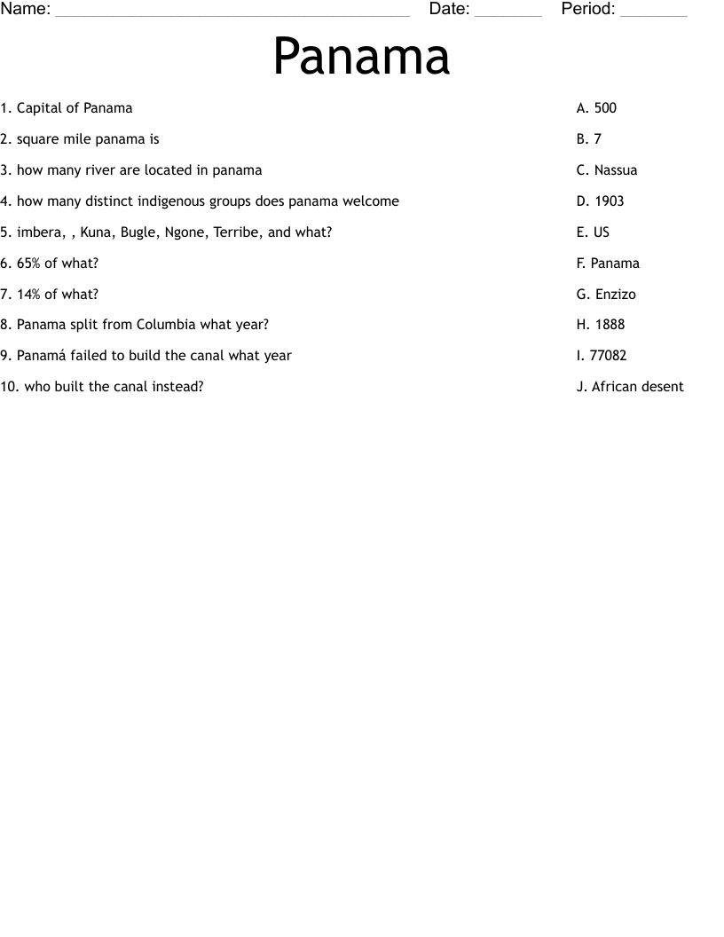 Panama Worksheet