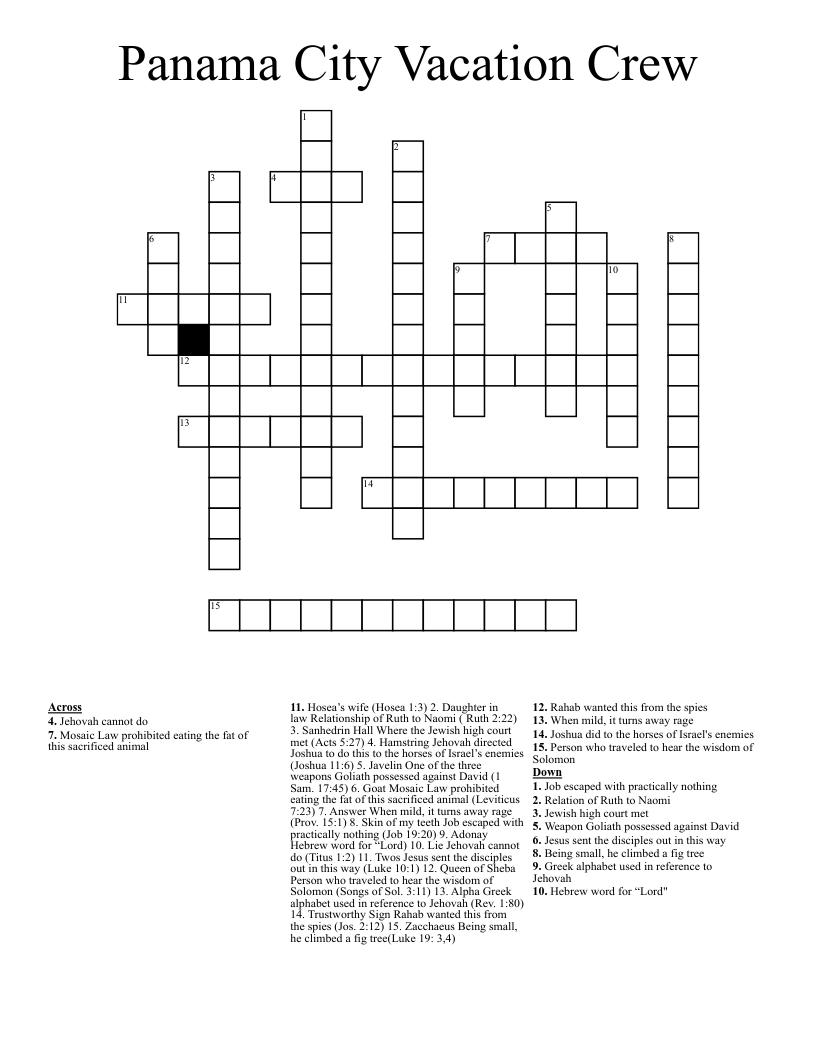 Panama City Vacation Crew Crossword