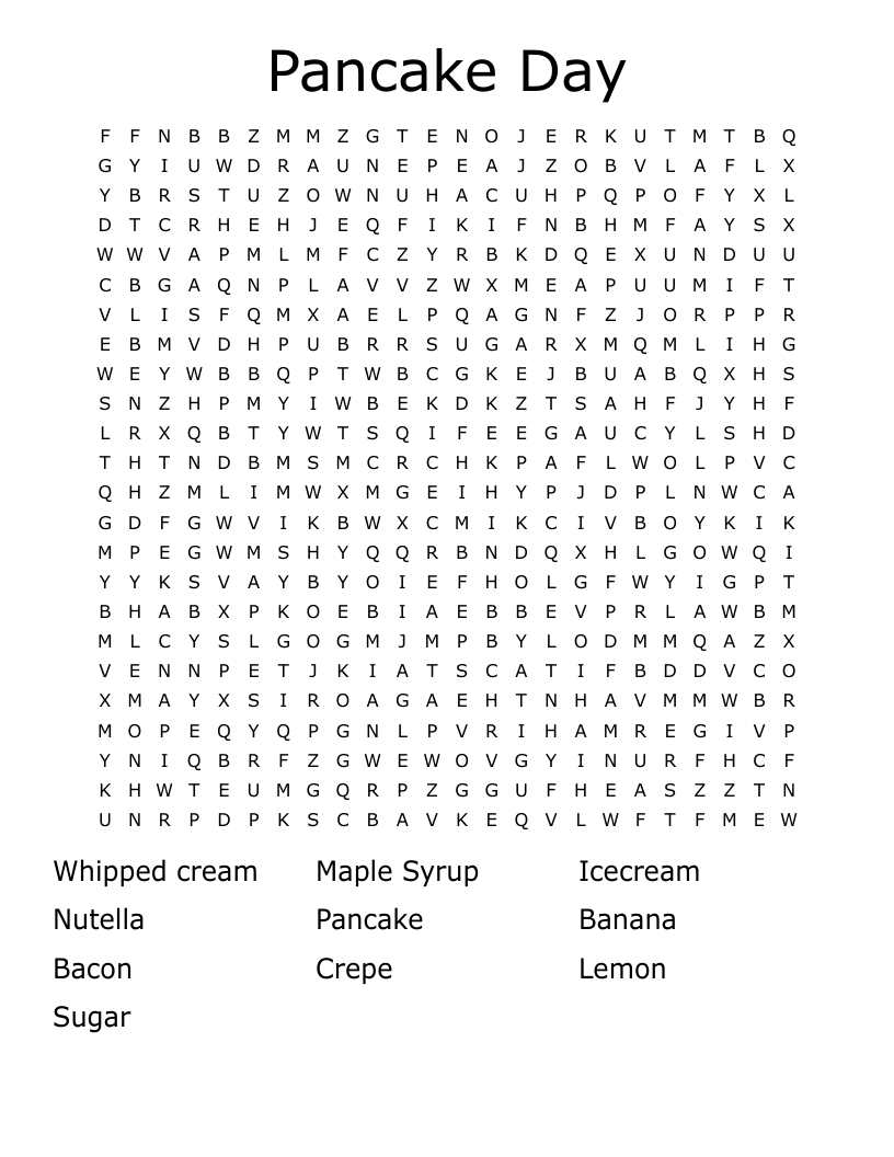 Pancake Day Word Search