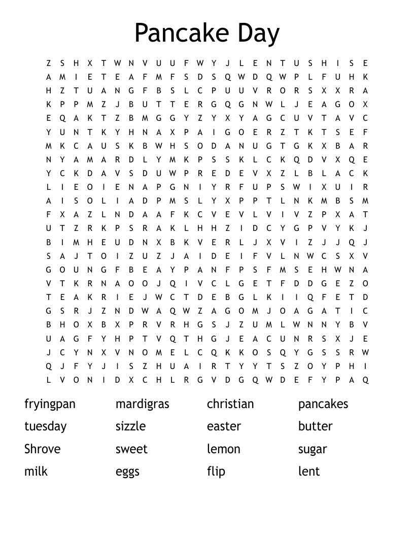Pancake Day Word Search