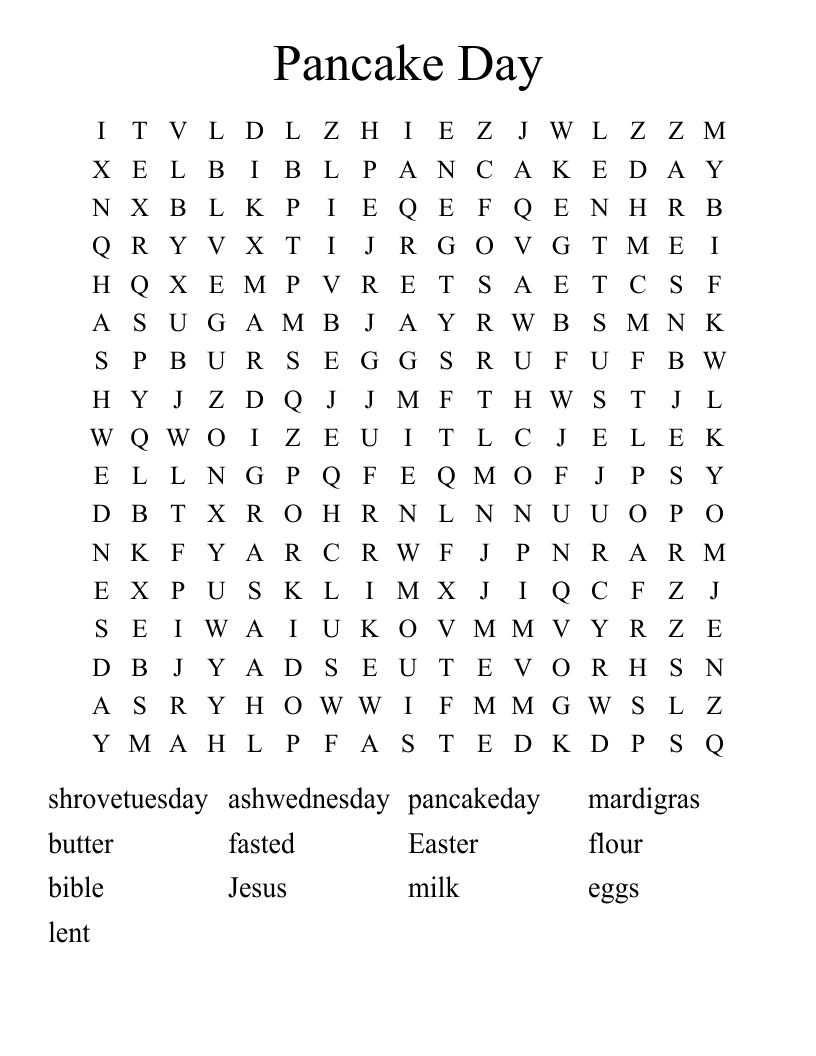 Pancake Day Word Search