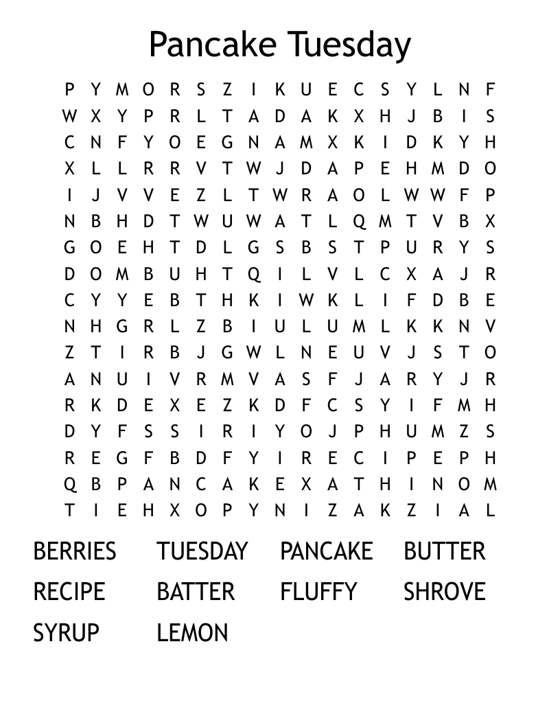 Pancake Tuesday  Word Search