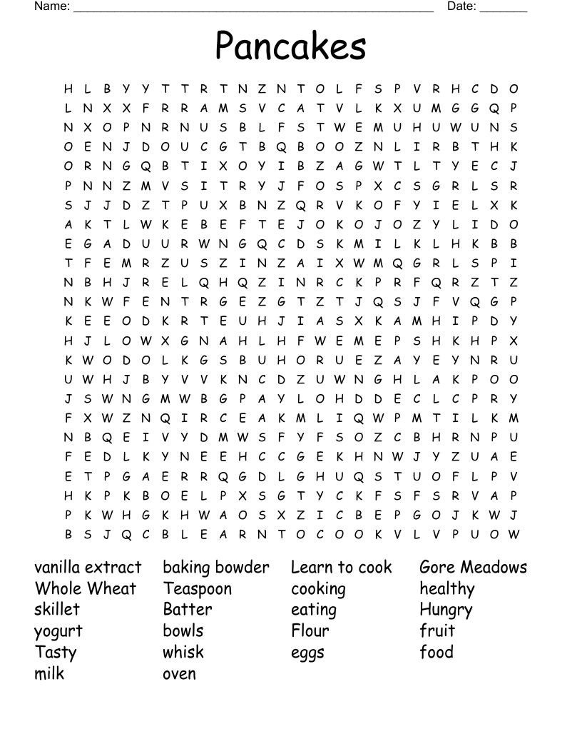 Pancakes Word Search