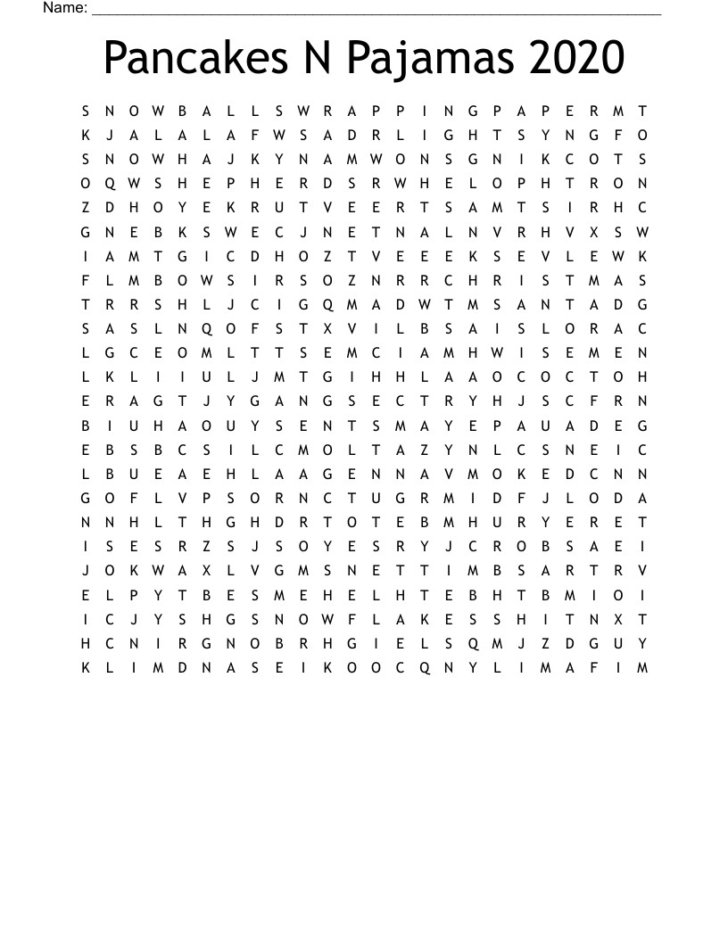 Pancakes N Pajamas 2020 Word Search