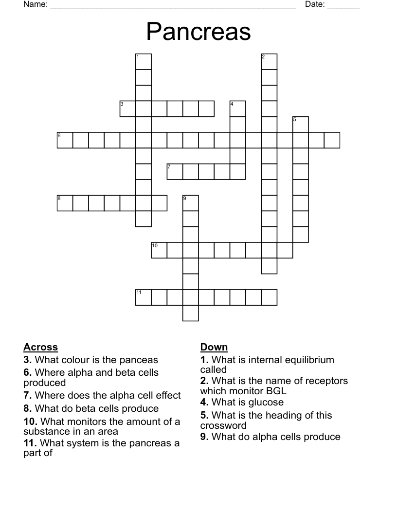 Pancreas Crossword