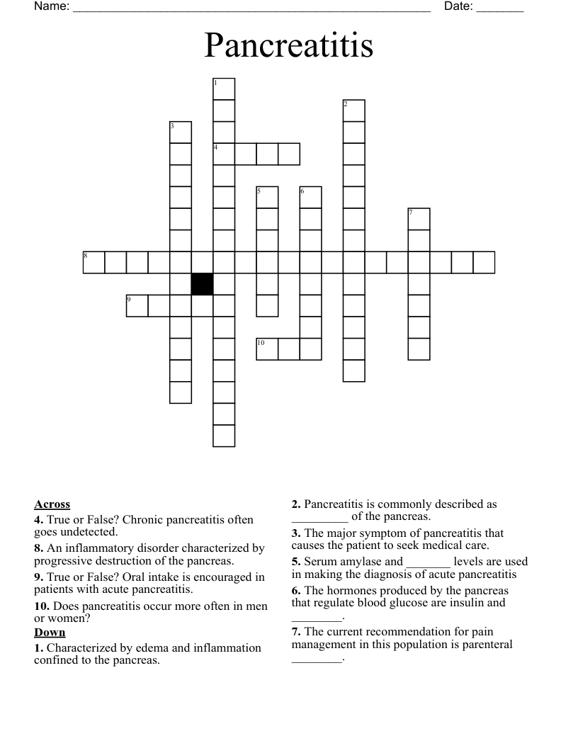 Pancreatitis Crossword