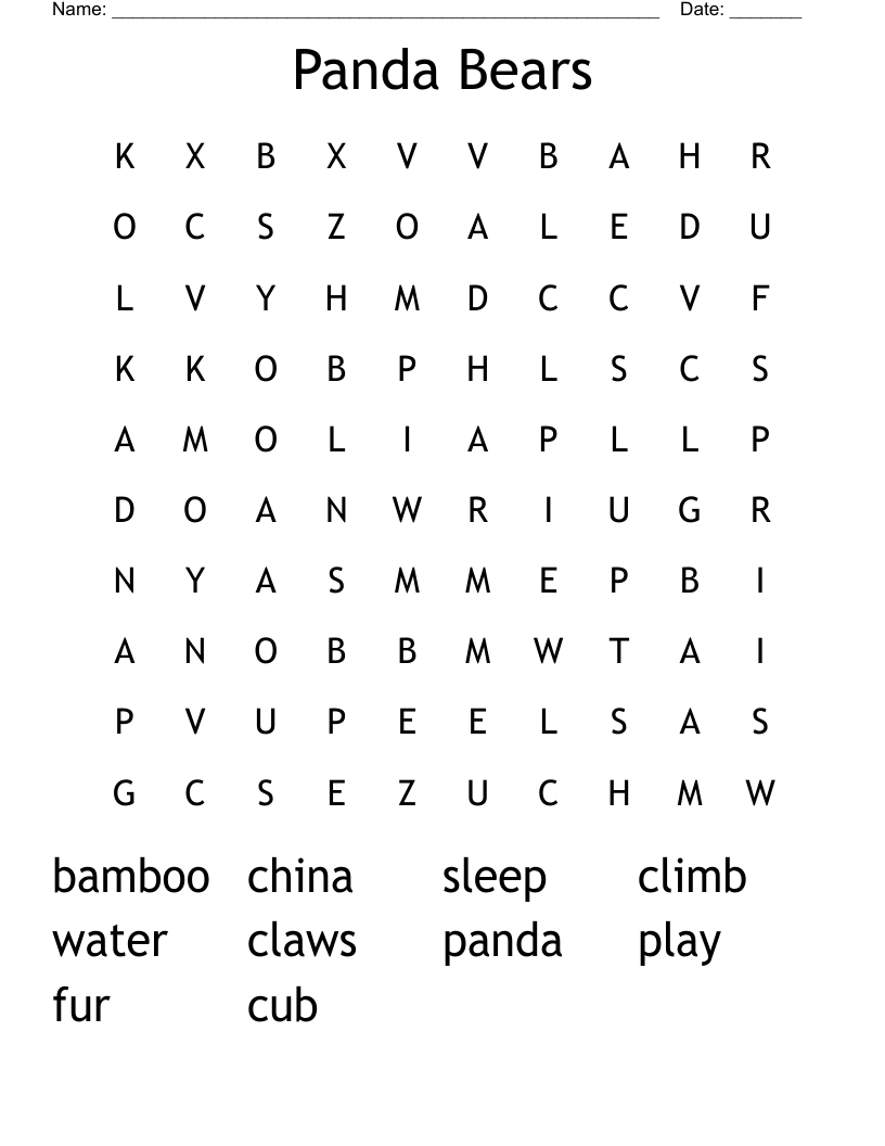 Panda Bears  Word Search