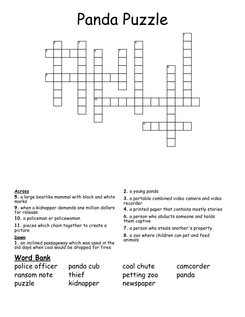 Panda Puzzle Crossword