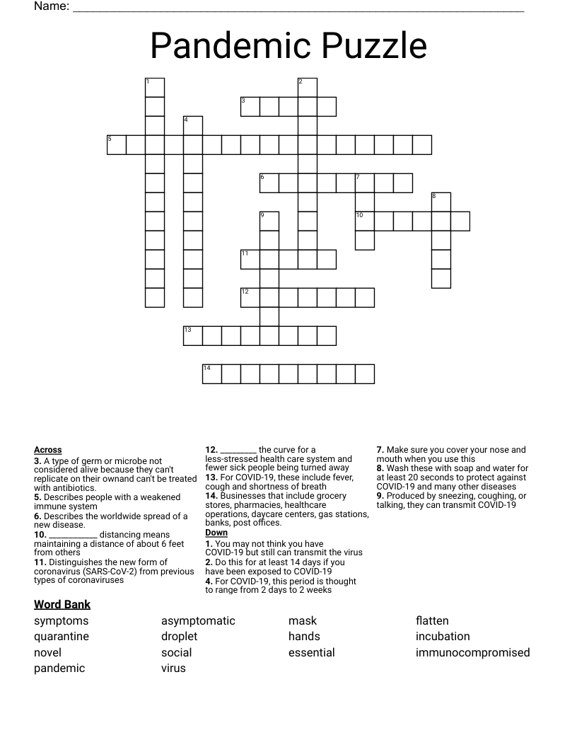 Pandemic Puzzle Crossword