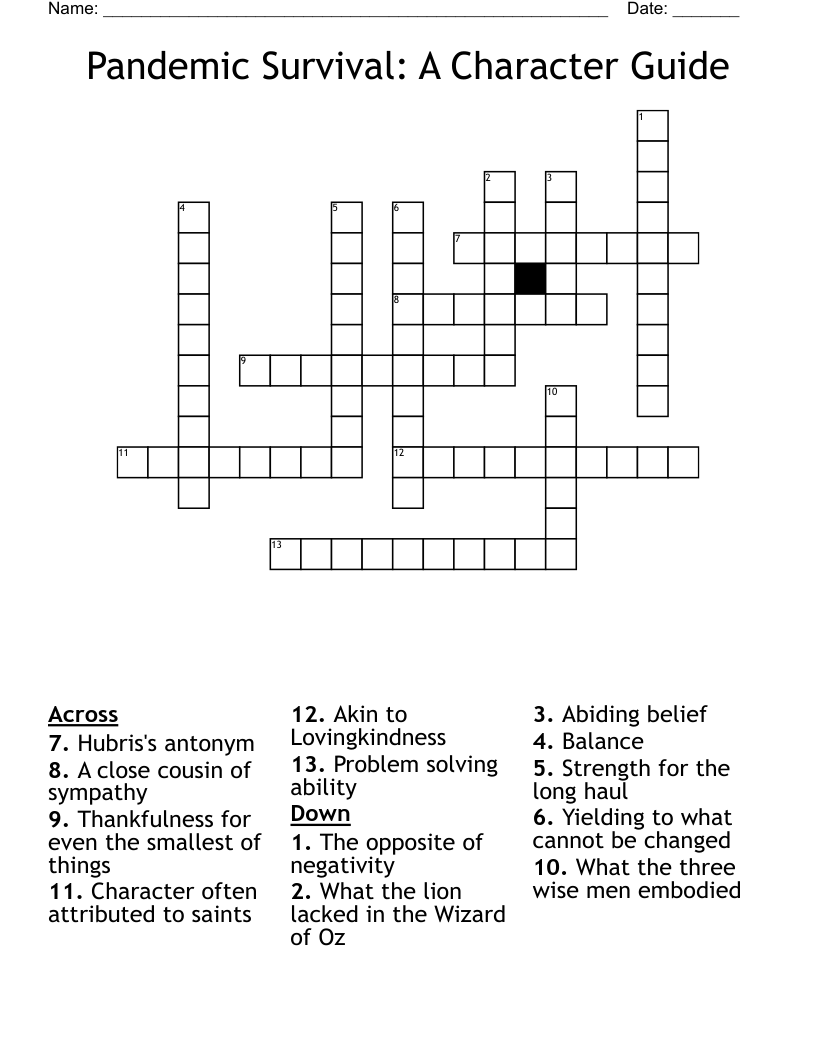 Pandemic Survival: A Character Guide Crossword