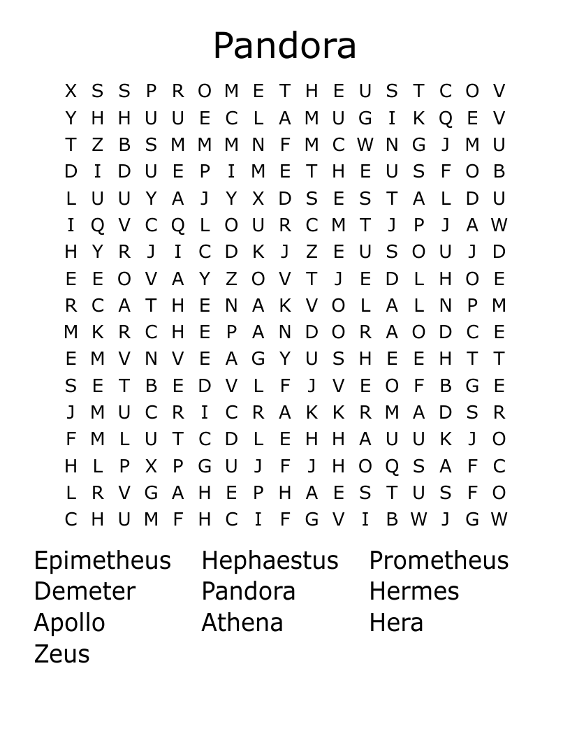 Pandora Word Search