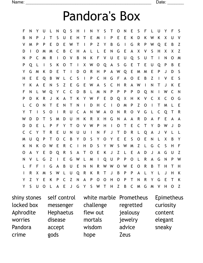 Pandora's Box Word Search