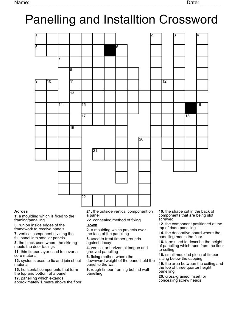 Panelling and Installtion Crossword