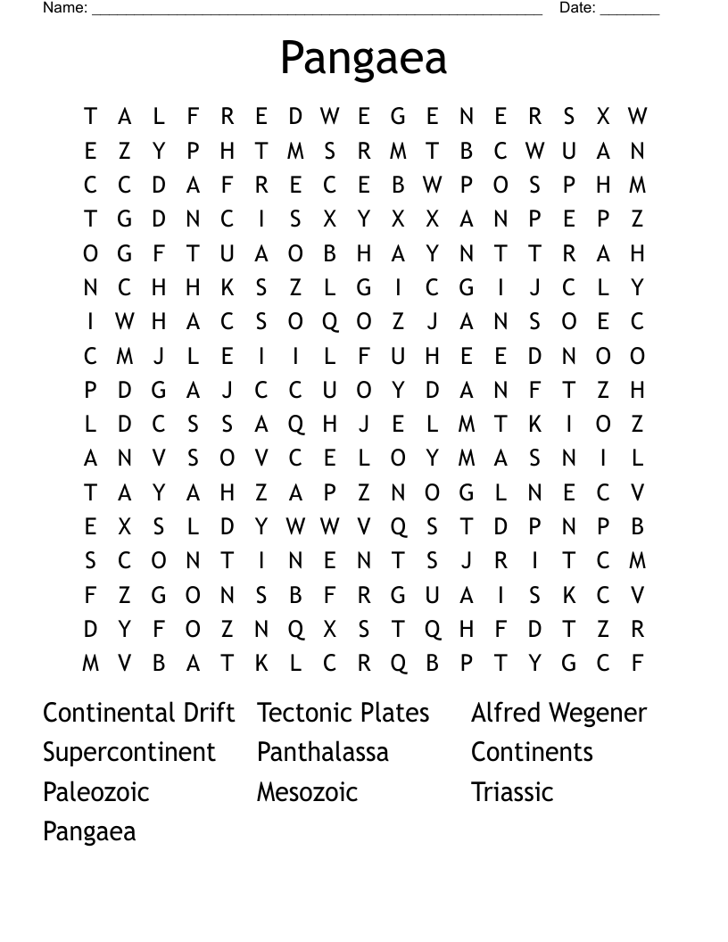 Pangaea Word Search