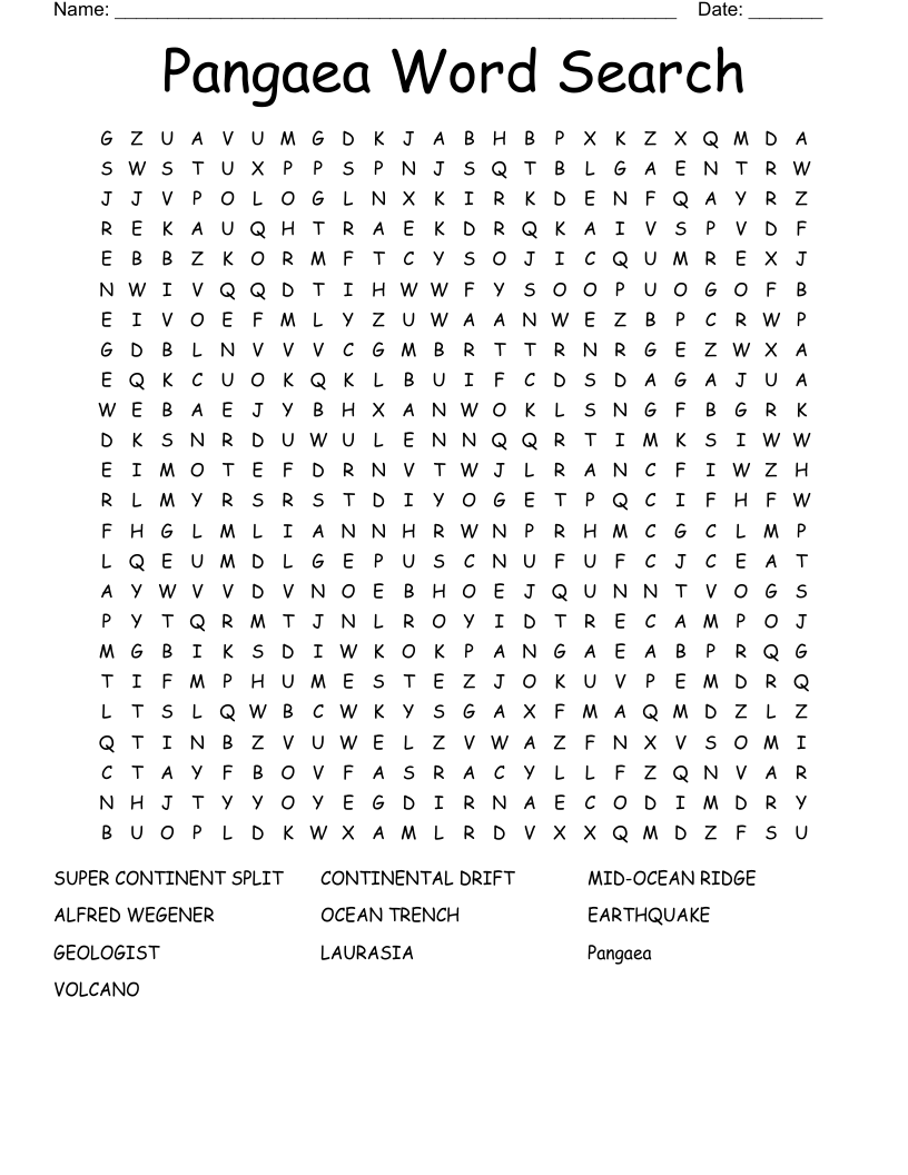 Pangaea Word Search 