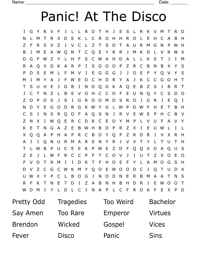Panic! At The Disco Word Search