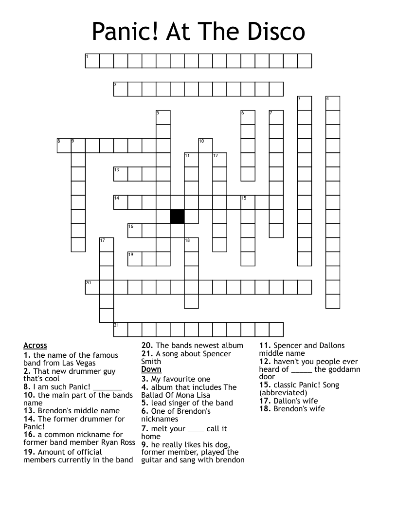 Panic! At The Disco Crossword