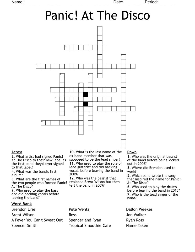 Panic! At The Disco Crossword