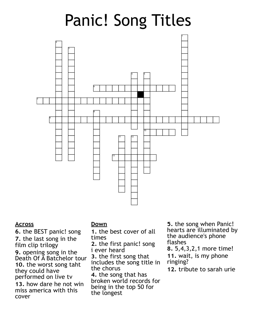 Panic! Song Titles Crossword