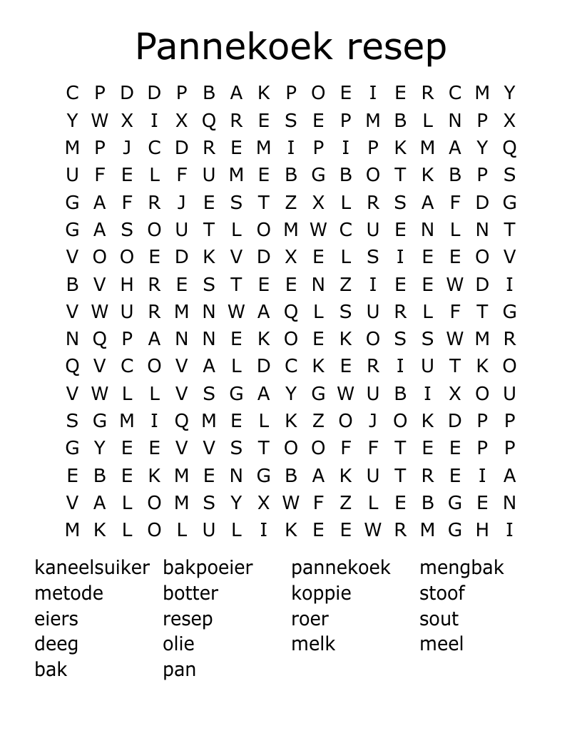 Pannekoek resep Word Search