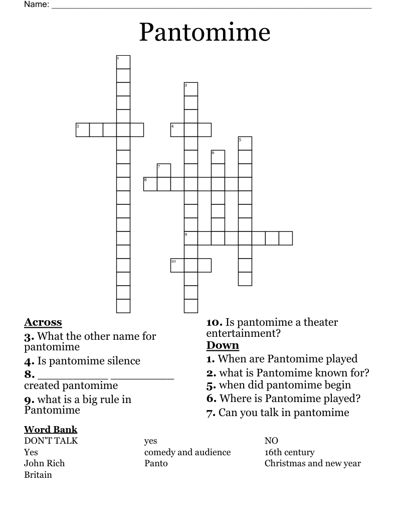 Pantomime Crossword
