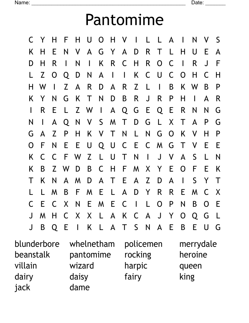 Pantomime Word Search