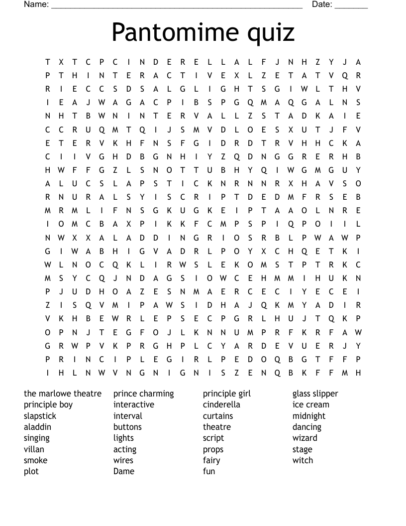 Pantomime quiz Word Search
