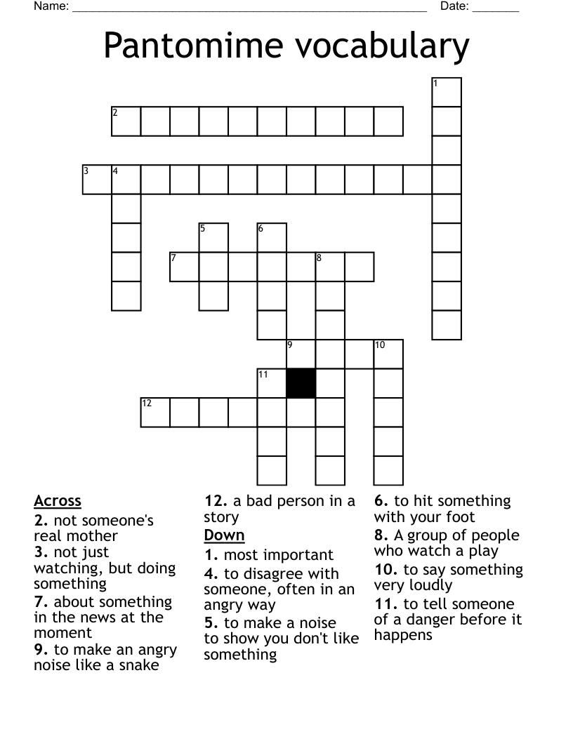 Pantomime vocabulary Crossword
