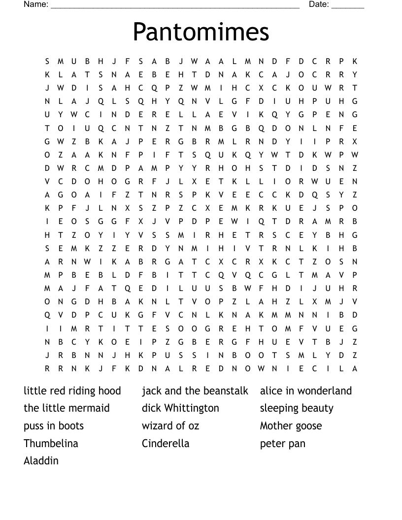 Pantomimes Word Search