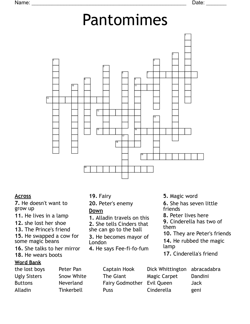 Pantomimes Crossword